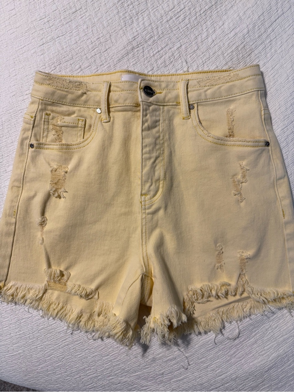 NWOT Risen High-Rise Distressed Yellow Denim Shorts